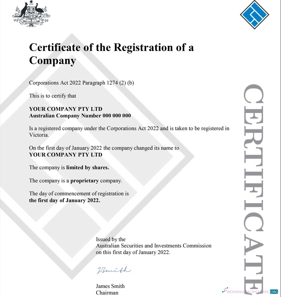 Download Australian Securities and Investments Commission’s (ASIC) Certificate of Company Registration 1 Photoshop template
